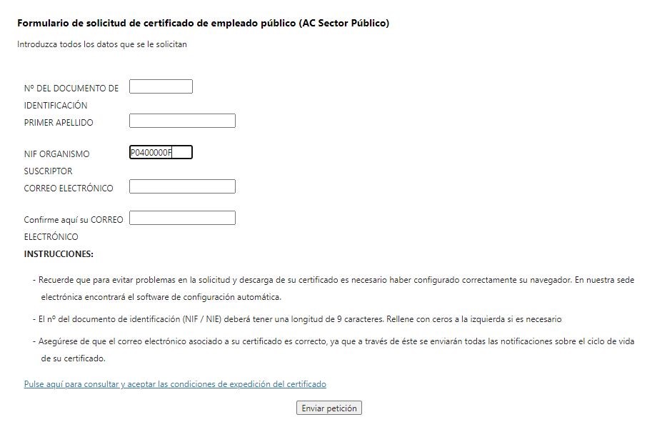 Captura formulario de solicitud de certificado de empleado publico